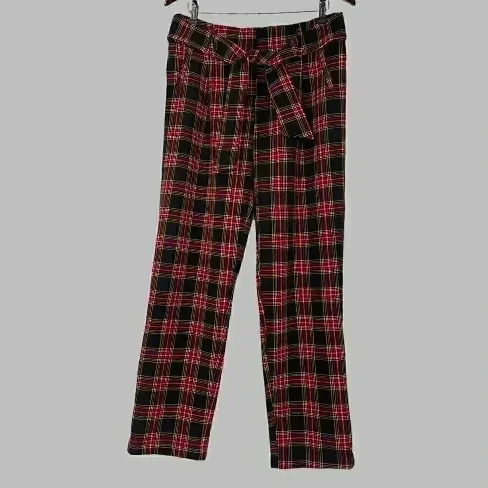 Ardene Women’s Plaid Dress Pants XL Red Black Tie Waist Belted High Rise